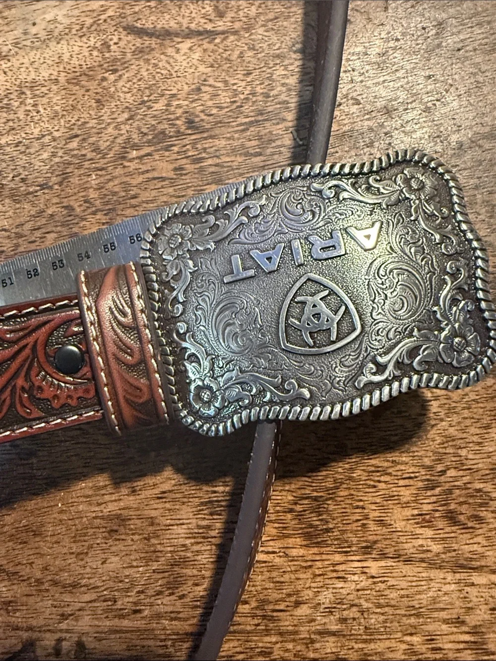 Ariat Brown Tooled Leather Belt with Silver Buckle